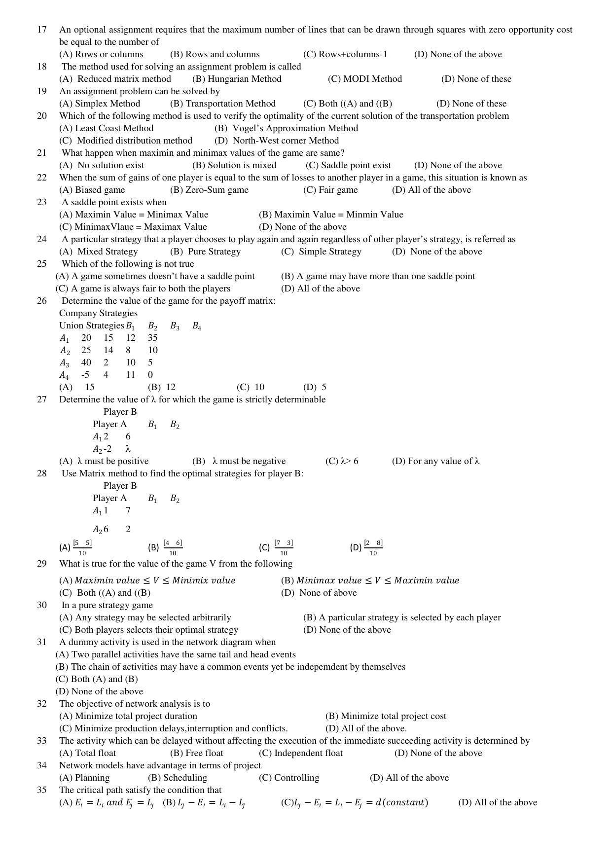 Hemchand North Gujarat University Sample Paper July-Sept 2021: M.Sc. Semester-III  M THE -C-4 Operations Research Paper Code - 5405 - Page 2