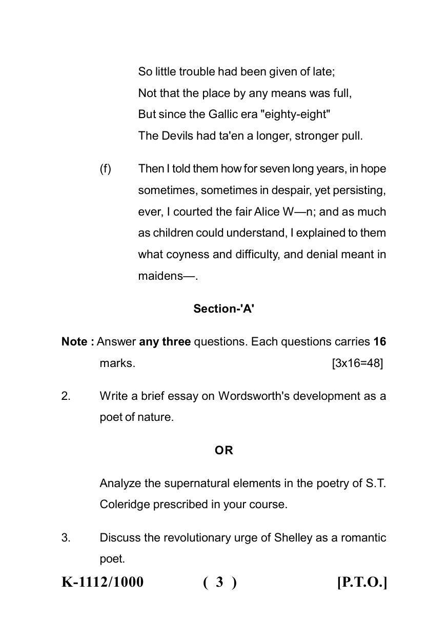 Sarguja University Question Paper - 2022 : M.A. (Final) English Romanticism Paper I - Page 3