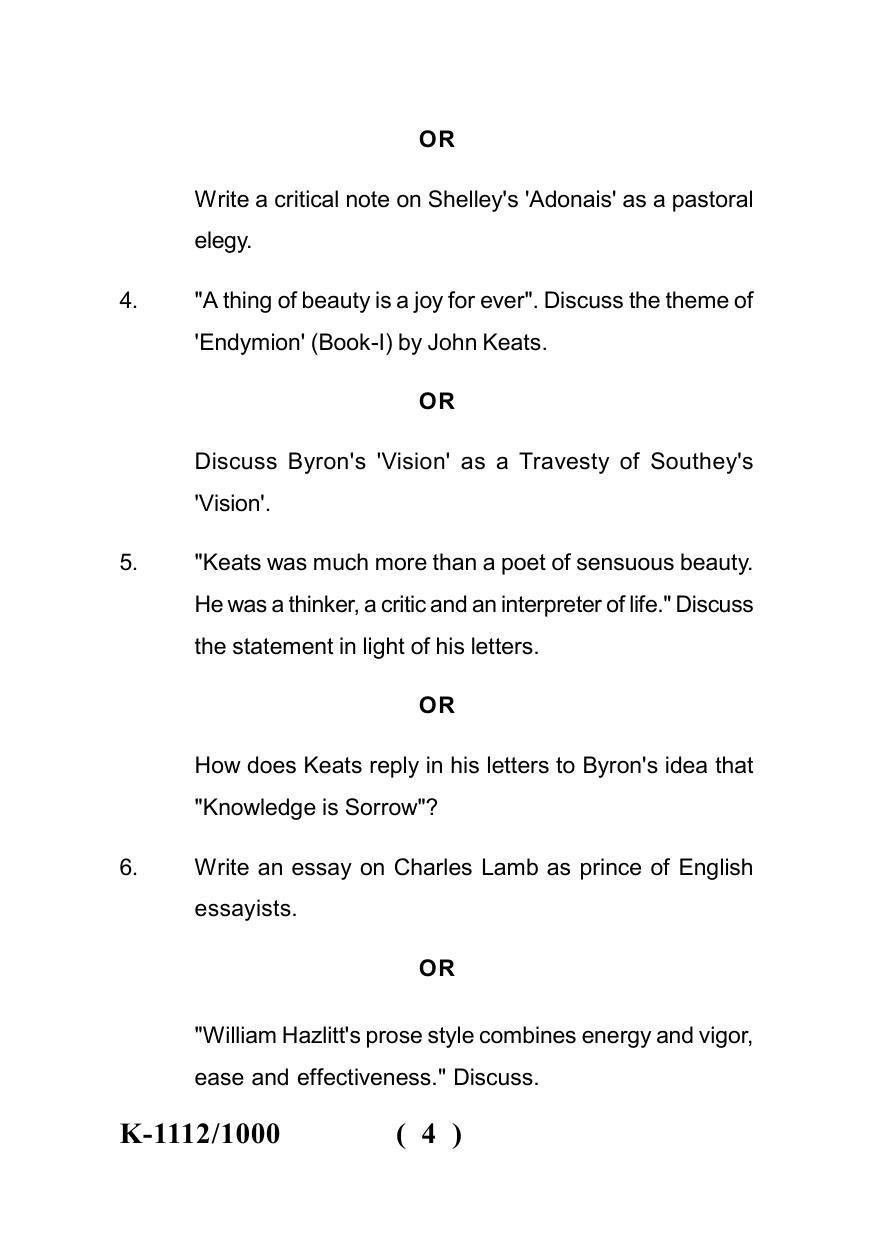 Sarguja University Question Paper - 2022 : M.A. (Final) English Romanticism Paper I - Page 4