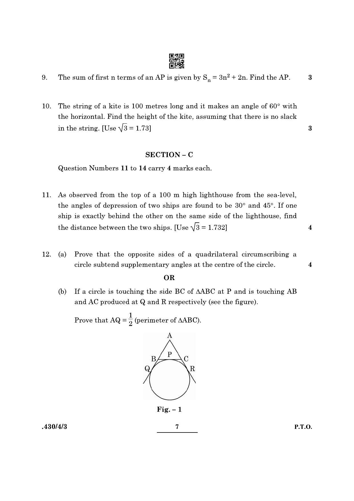 CBSE Class 10 Maths Basic (430/4/3 - SET 3) 2022 Question Paper - Page 7