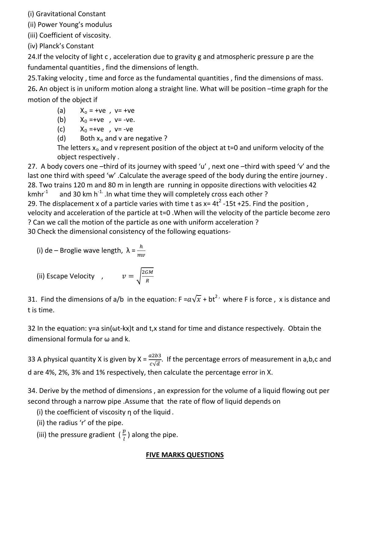CBSE Worksheets for Class 11 Physics Assignment 5 - Page 2