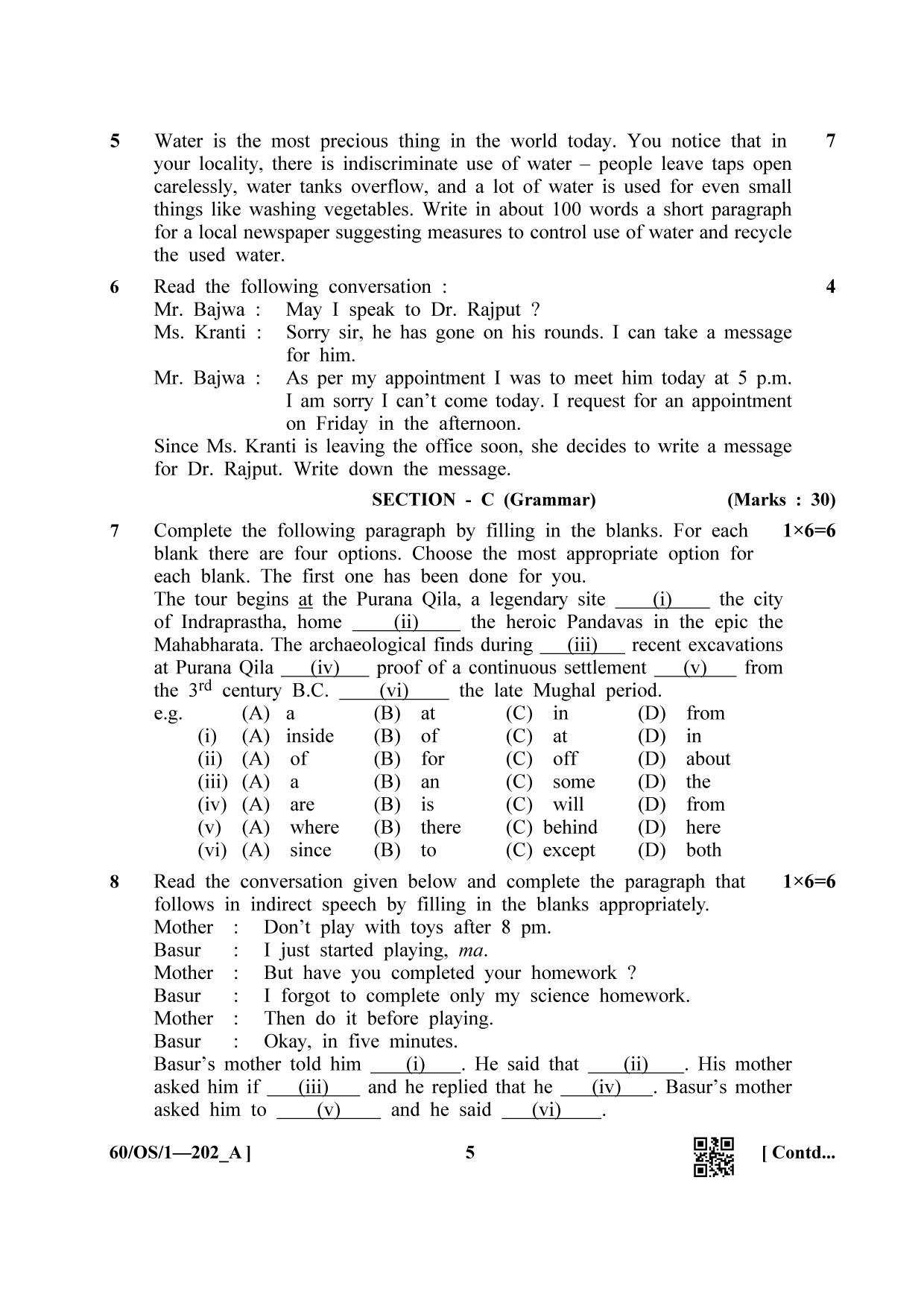 NIOS Jan-Feb 2021 Class 10 English (OS) SET A Question Paper - Page 5