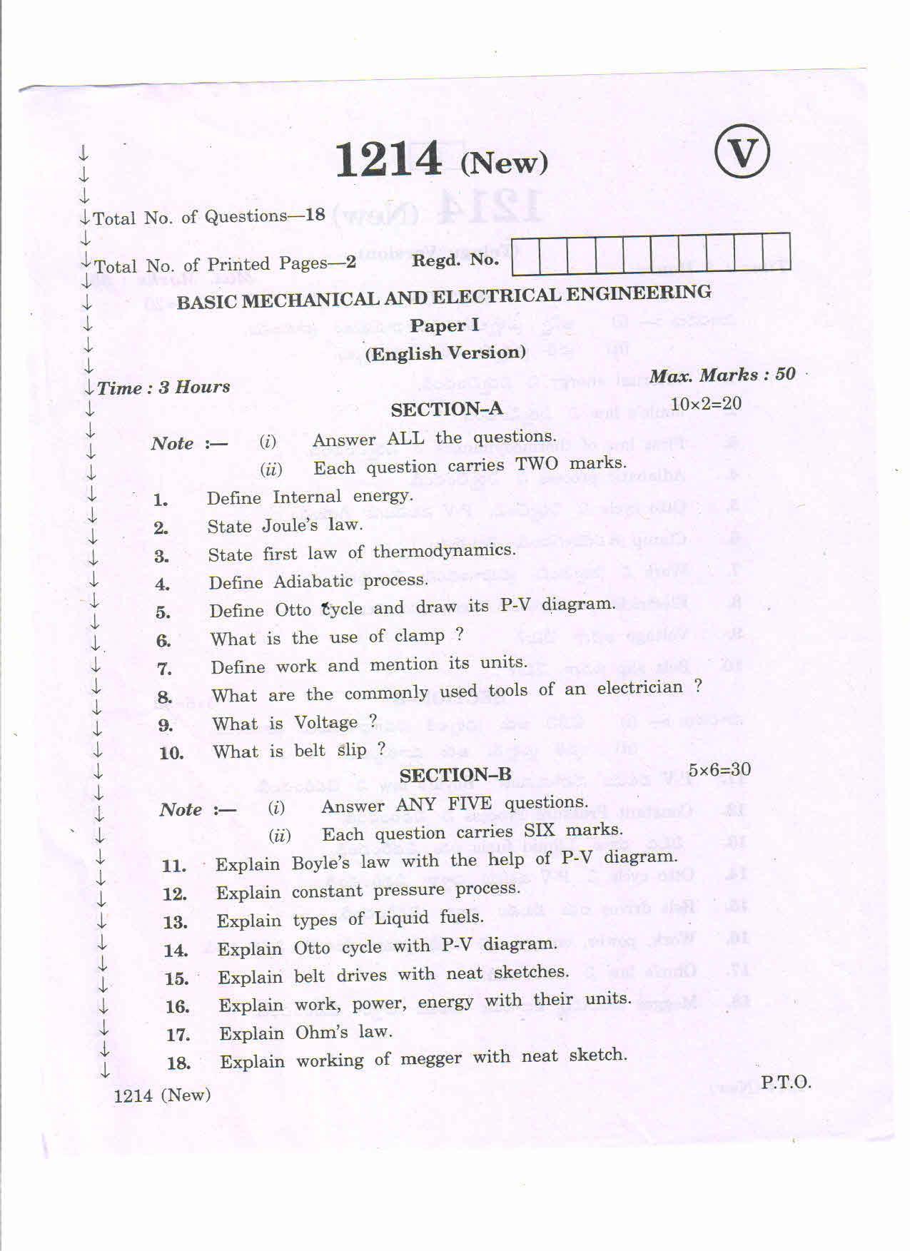 AP Inter 2nd Year Vocational Question Paper March - 2020 - Basic Mechanical Electrical Engineering-I - Page 1