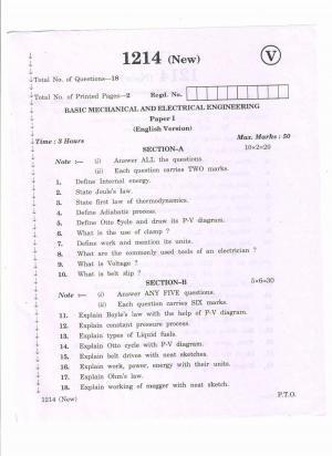 AP Inter 2nd Year Vocational Question Paper March - 2020 - Basic Mechanical Electrical Engineering-I