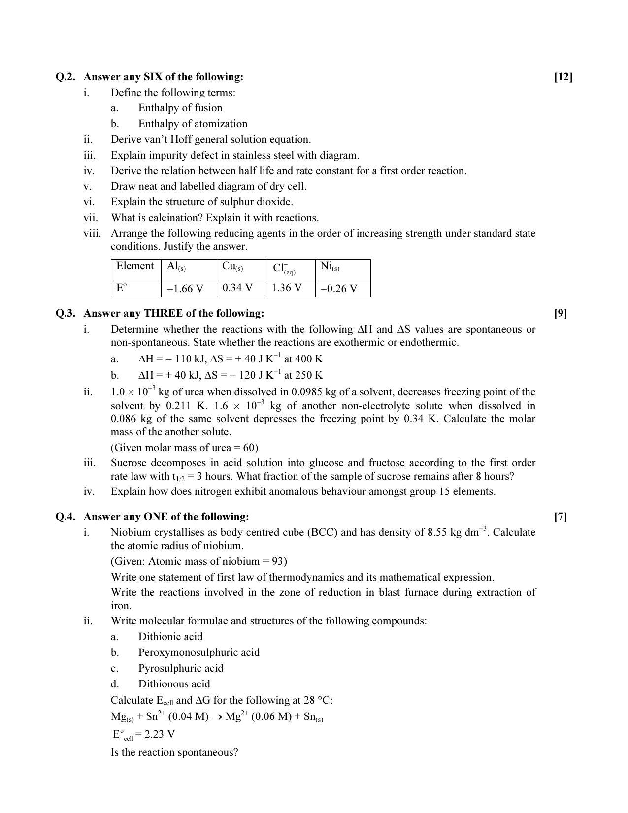 Maharashtra Board HSC Chemistry 2015 Question Paper  - Page 2