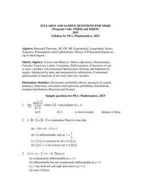  ISI Admission Test M.S.(QE) PEB 2015 Sample Paper