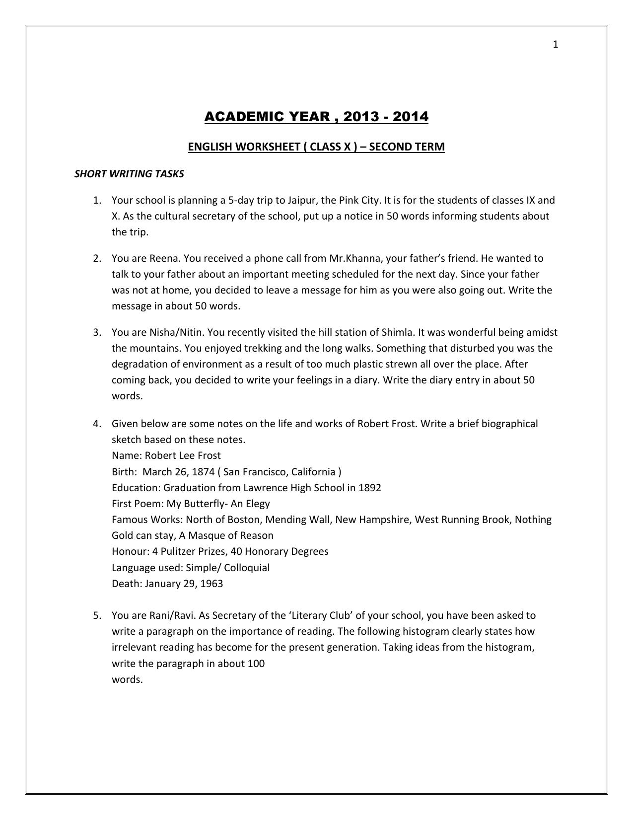 CBSE Worksheets for Class 10 English Assignment 8 - Page 1