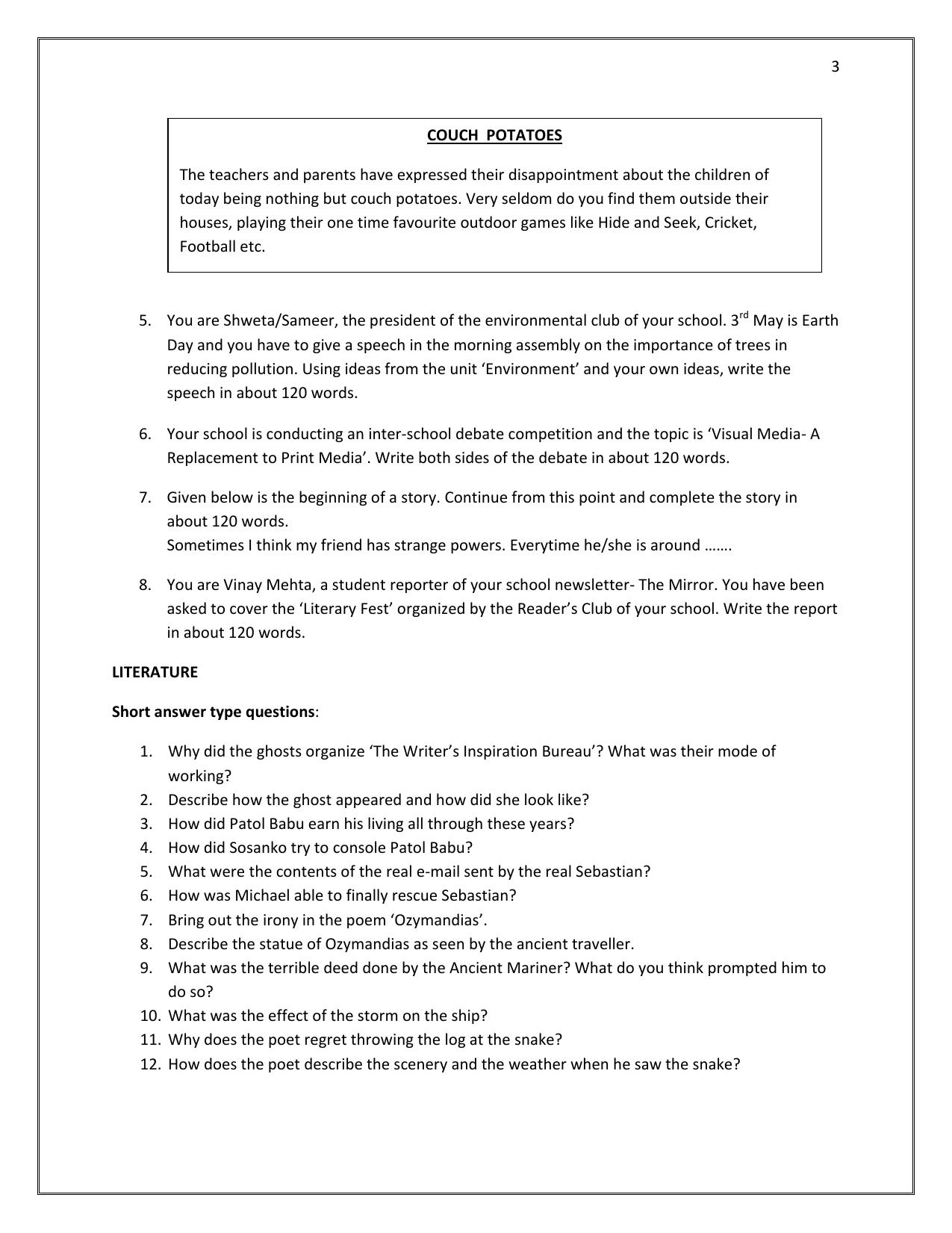 CBSE Worksheets for Class 10 English Assignment 8 - Page 3
