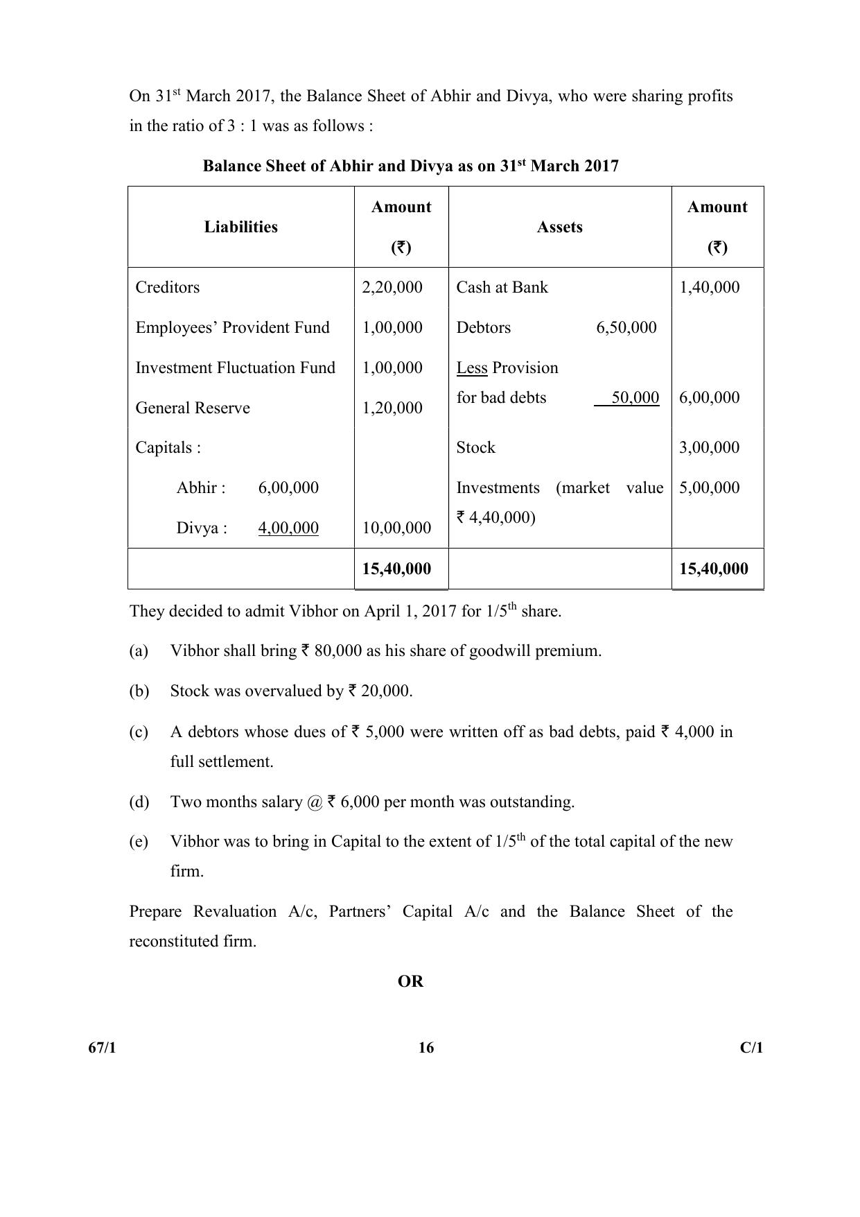 CBSE Class 12 67-1  (Accountancy) 2018 Compartment Question Paper - Page 16