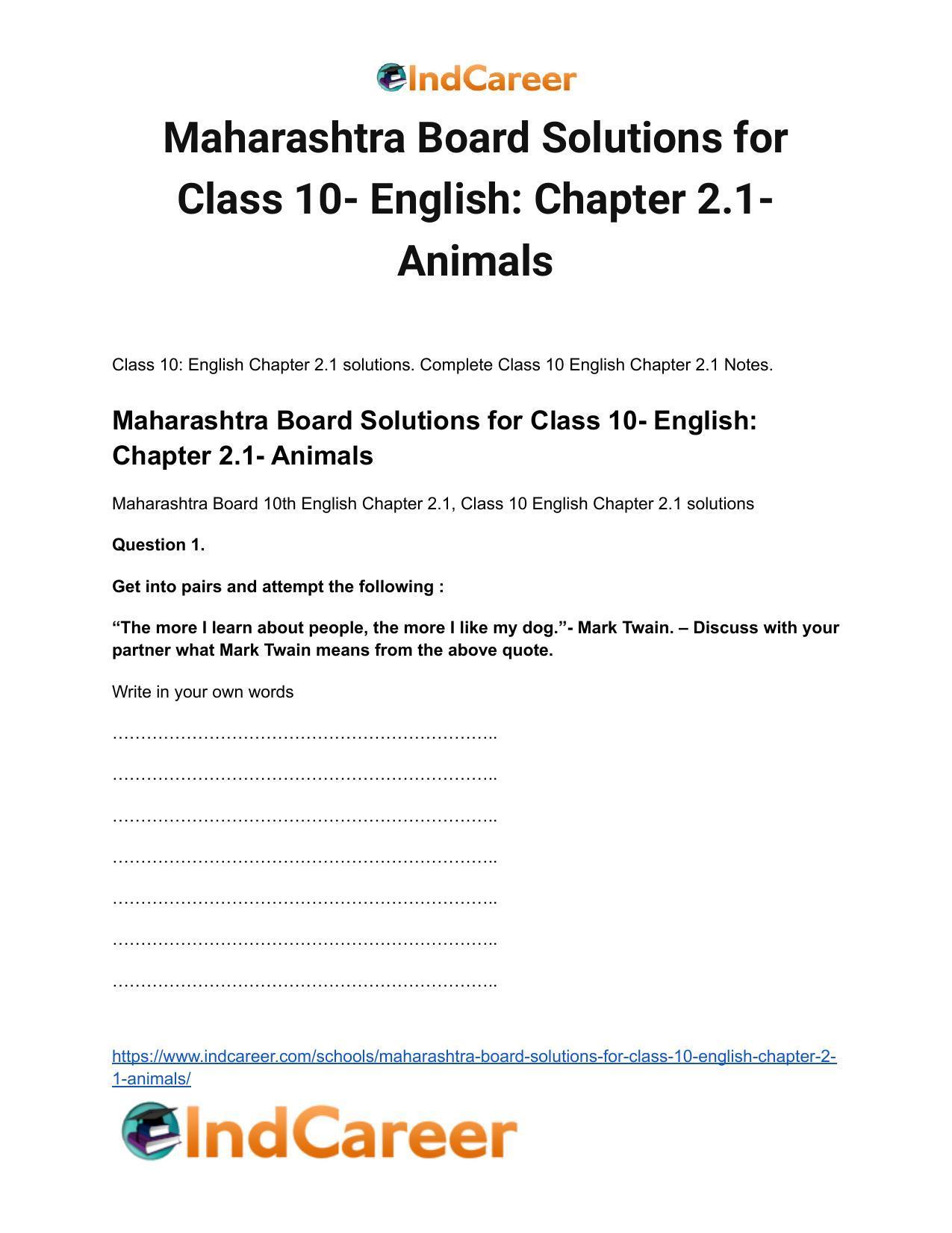 Maharashtra Board Solutions for Class 10- English: Chapter 2.1- Animals - Page 2