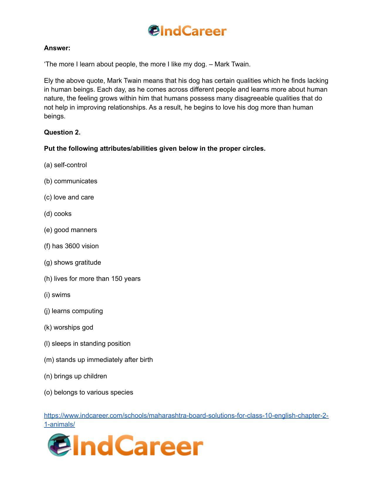 Maharashtra Board Solutions for Class 10- English: Chapter 2.1- Animals - Page 3