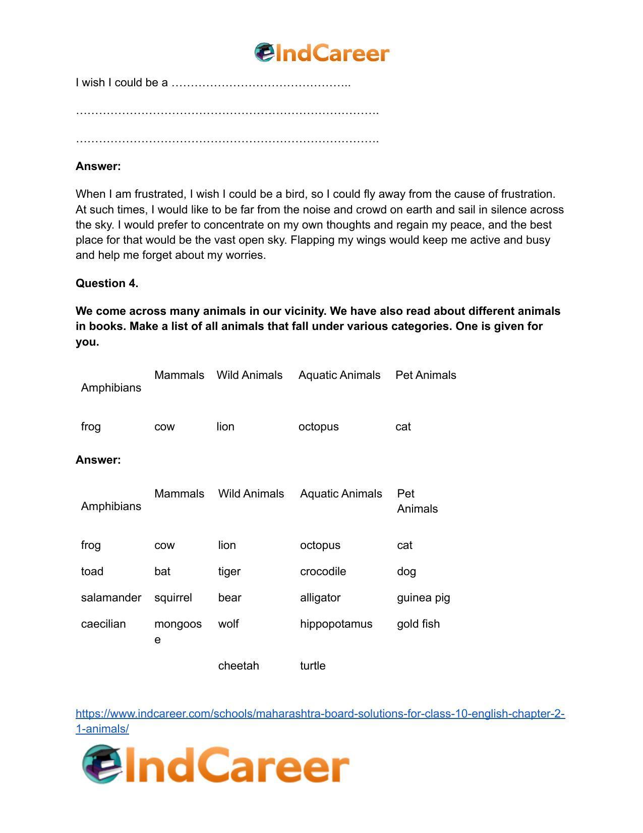 Maharashtra Board Solutions for Class 10- English: Chapter 2.1- Animals - Page 5