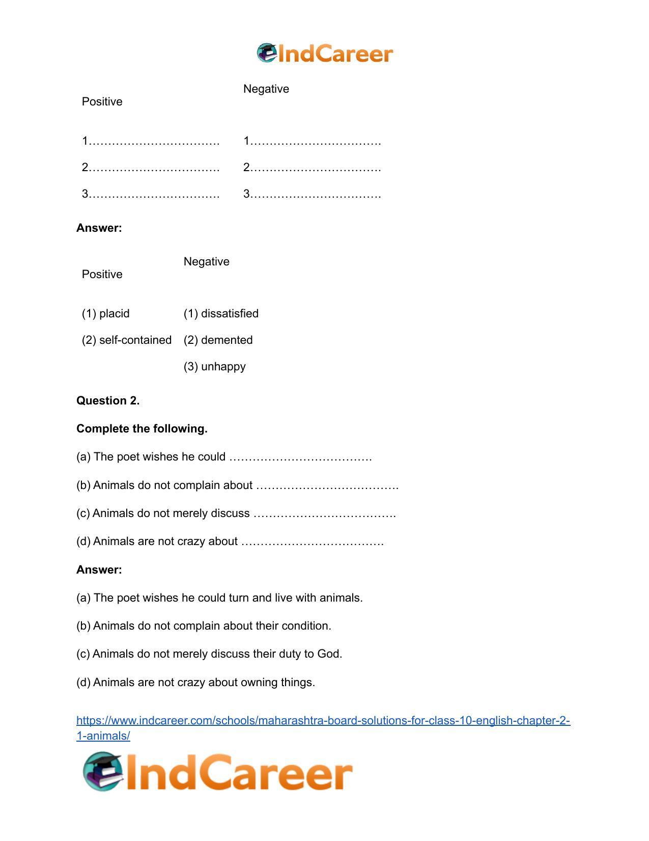 Maharashtra Board Solutions for Class 10- English: Chapter 2.1- Animals - Page 7