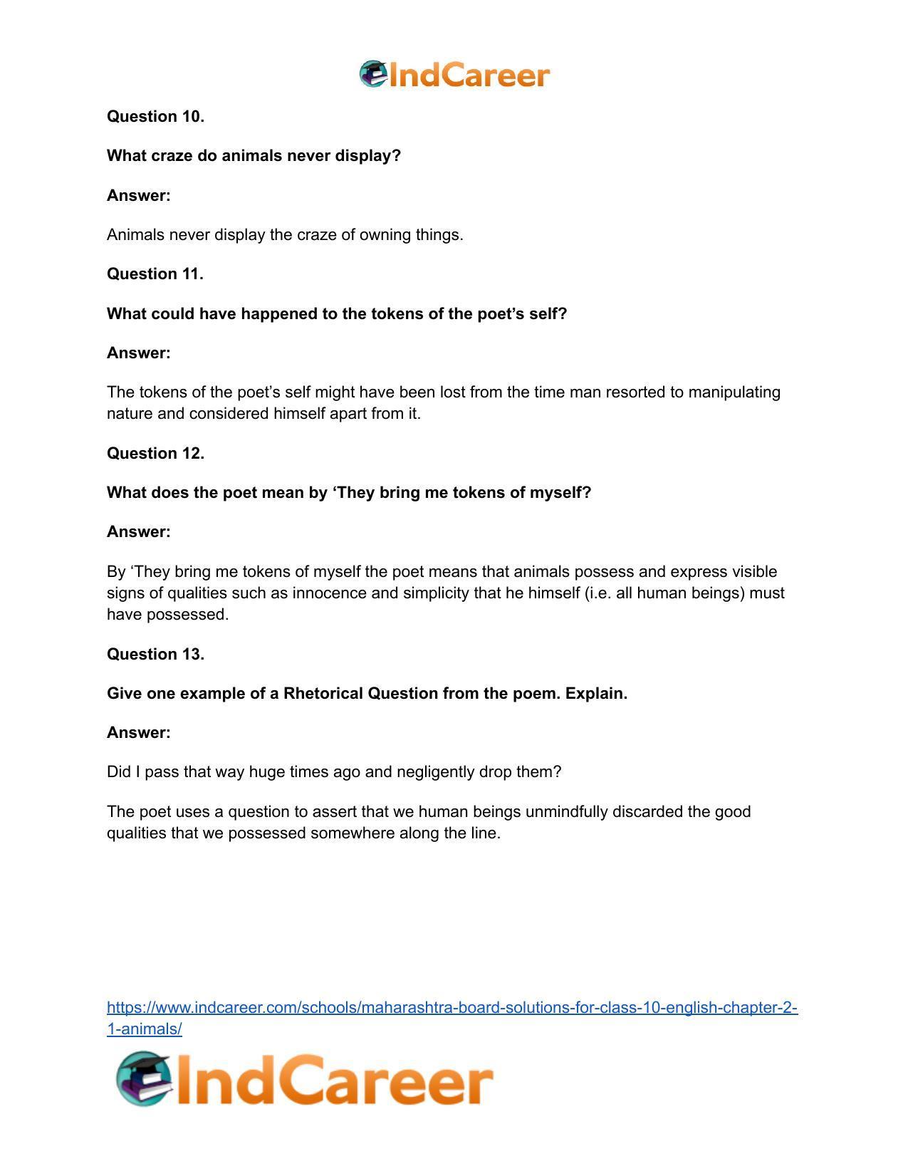 Maharashtra Board Solutions for Class 10- English: Chapter 2.1- Animals - Page 14