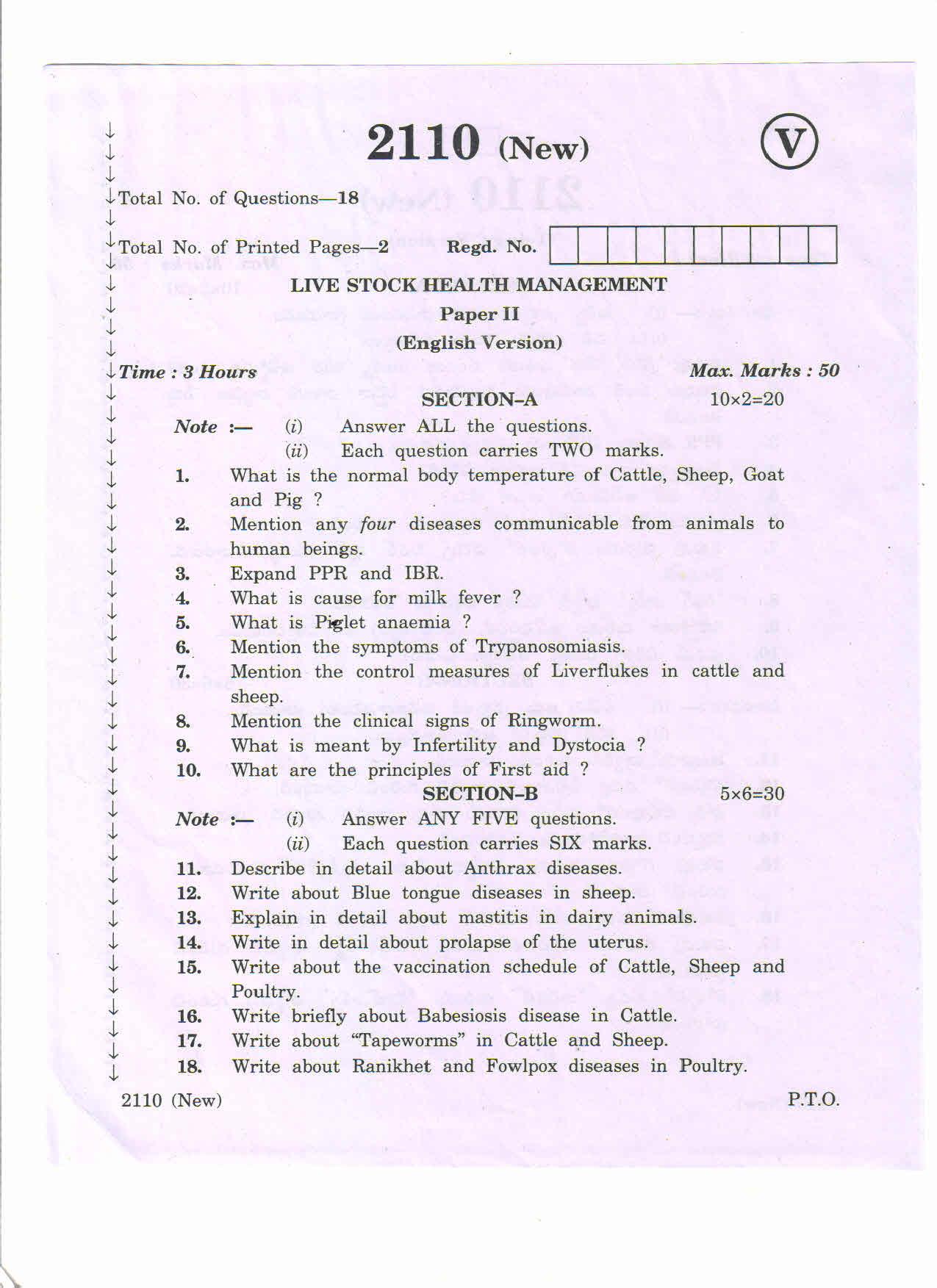 AP Inter 2nd Year Livestock Health Management-II (new) March-2020-Vocational Question Paper - Page 1