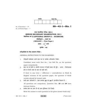Class 12 2011 Biology - I RBSE Question Paper