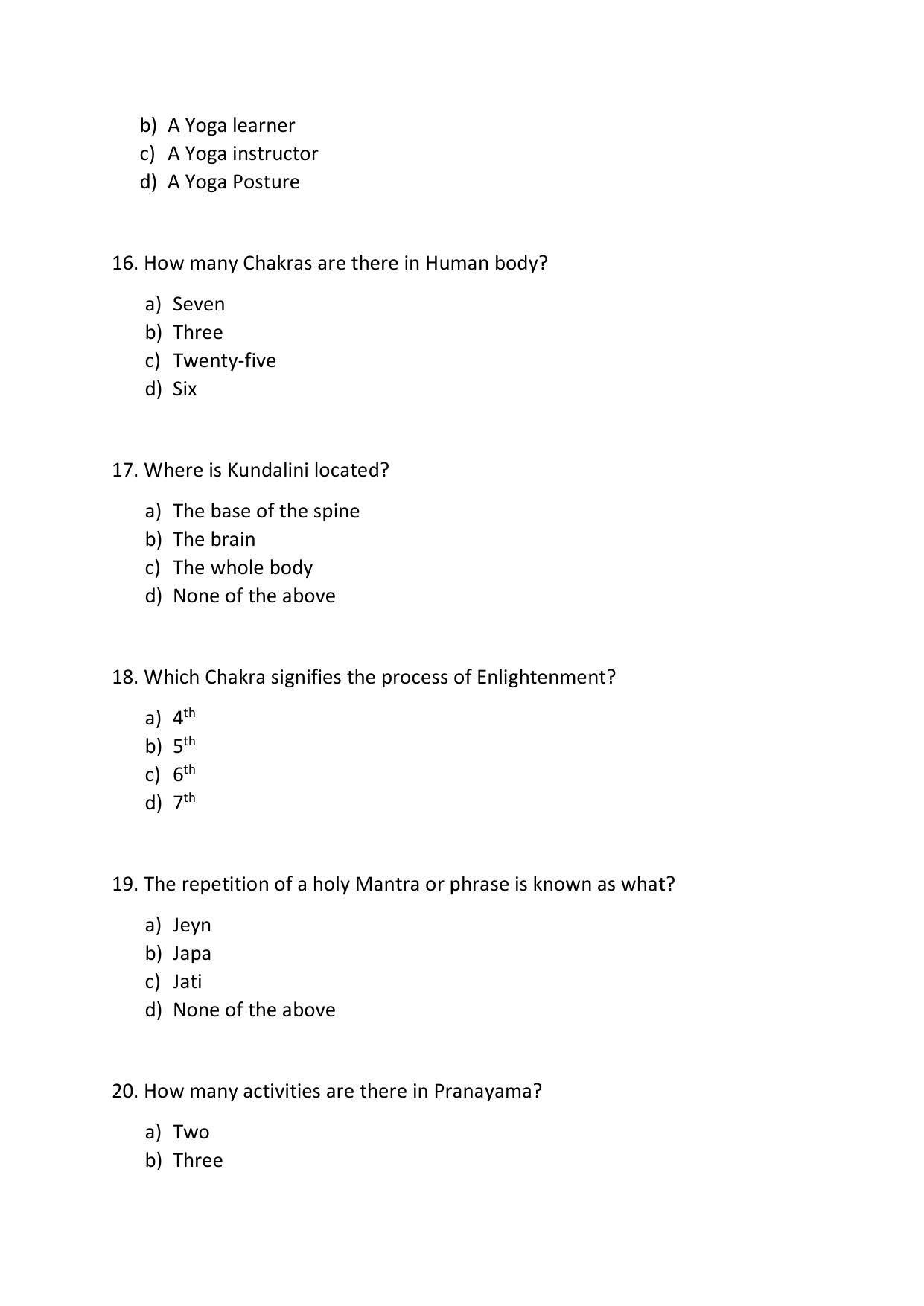 Odisha CPET YOGA & NATUROPATHY SET II 2021 Question Paper - Page 4