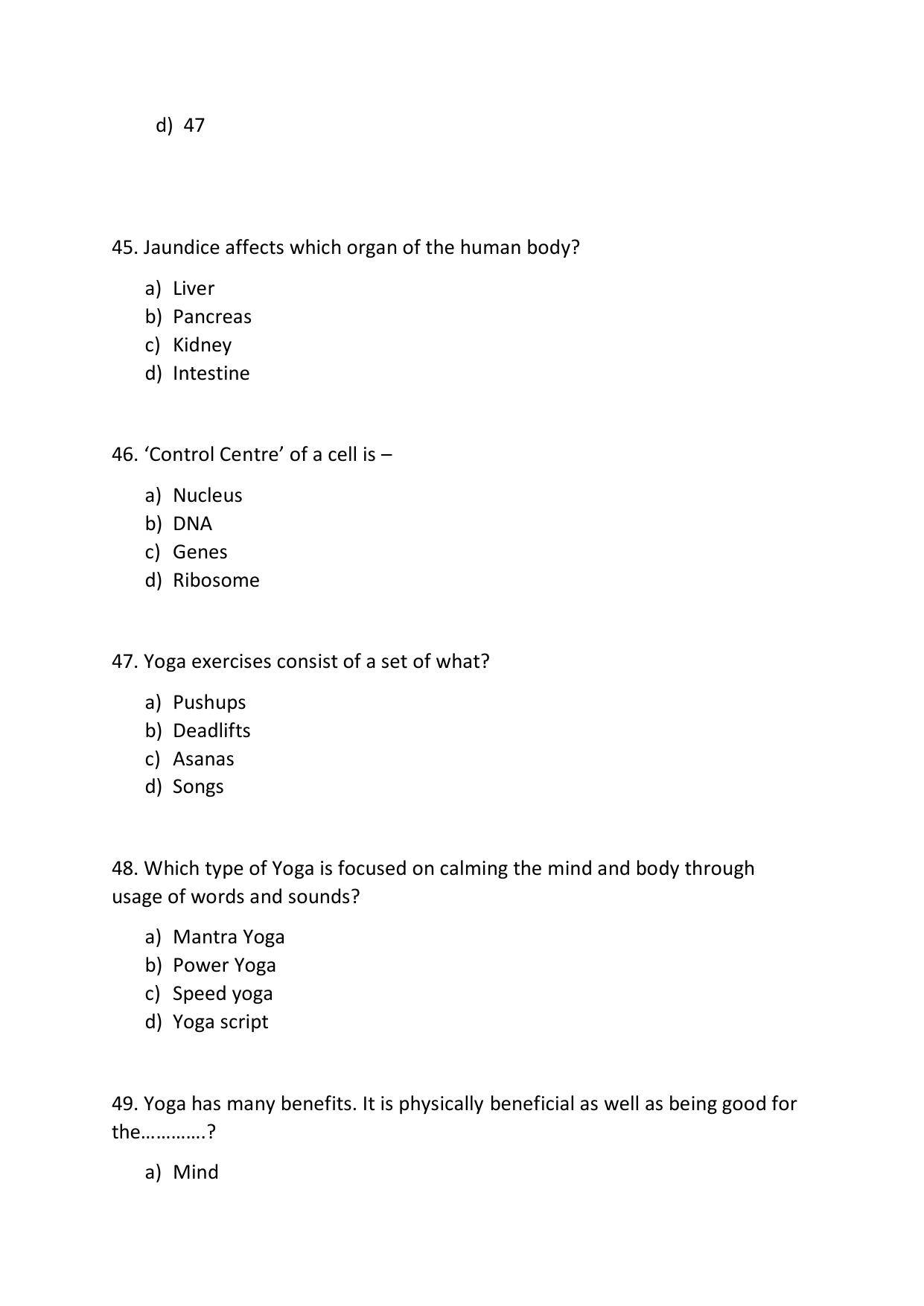 Odisha CPET YOGA & NATUROPATHY SET II 2021 Question Paper - Page 10