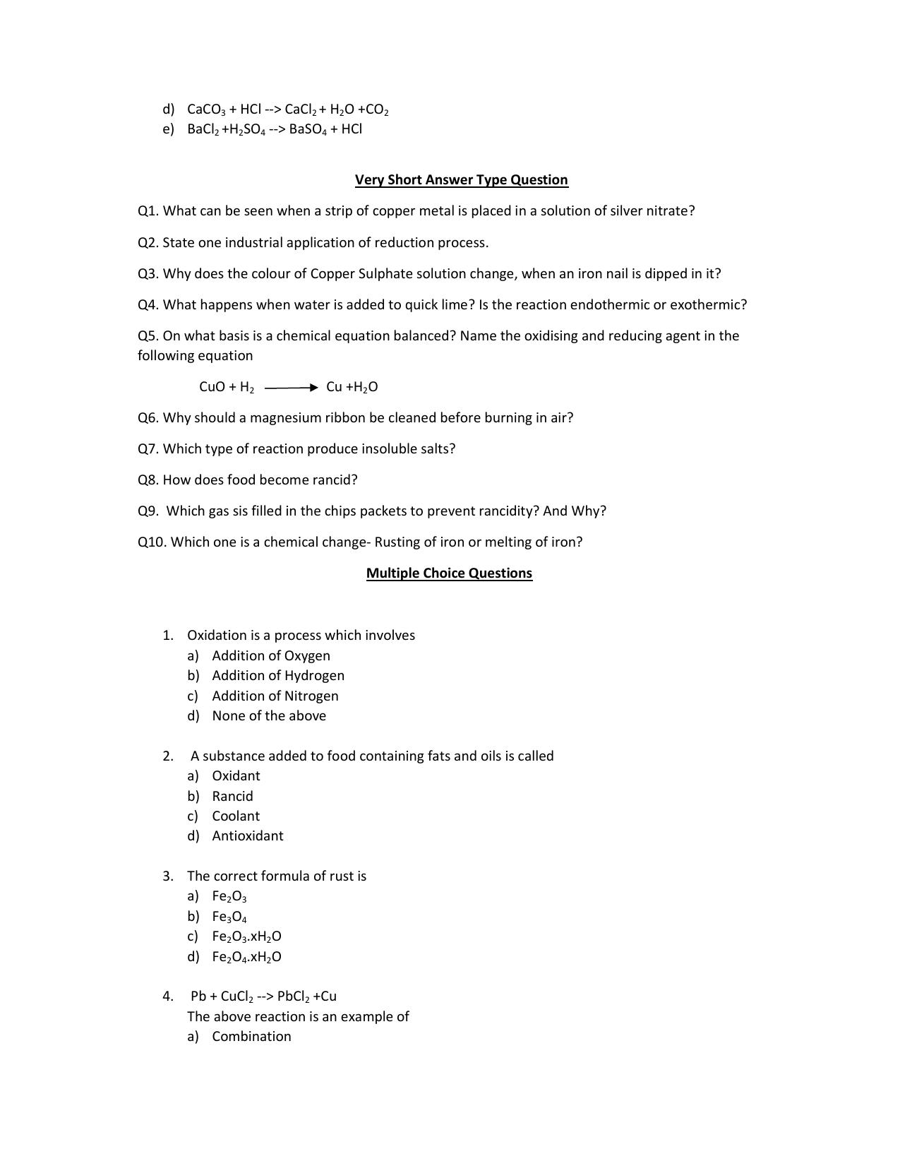 JKBOSE Class 10 Chemical Reactions and Equations (Chemistry) Question Bank - Page 2