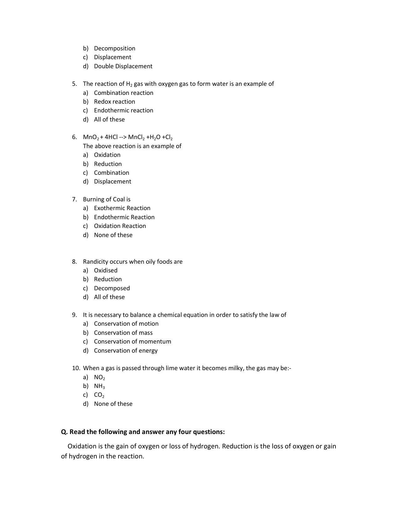 JKBOSE Class 10 Chemical Reactions and Equations (Chemistry) Question Bank - Page 3
