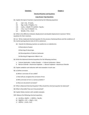 JKBOSE Class 10 Chemical Reactions and Equations (Chemistry) Question Bank