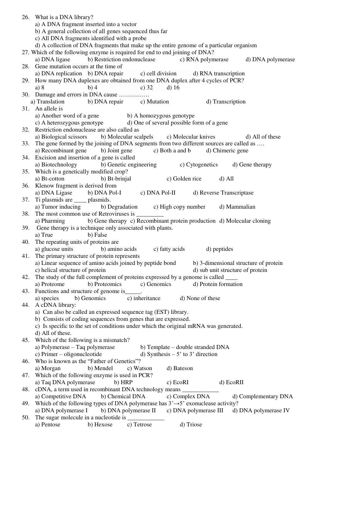 Hemchand North Gujarat University Sample Paper July-Sept 2021: M.Sc. Semester-III MB-301 Genetic Engineering and Protein Engineering Paper Code - 5201 (Old Course) - Page 2