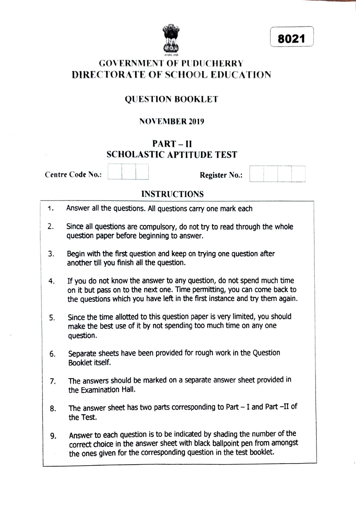 Puducherry NMMS 2019 Question Paper - Page 13