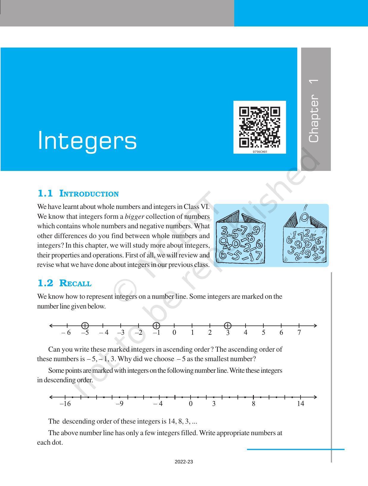 NCERT Book for Class 7 Maths: Chapter 1-Integers - Page 1