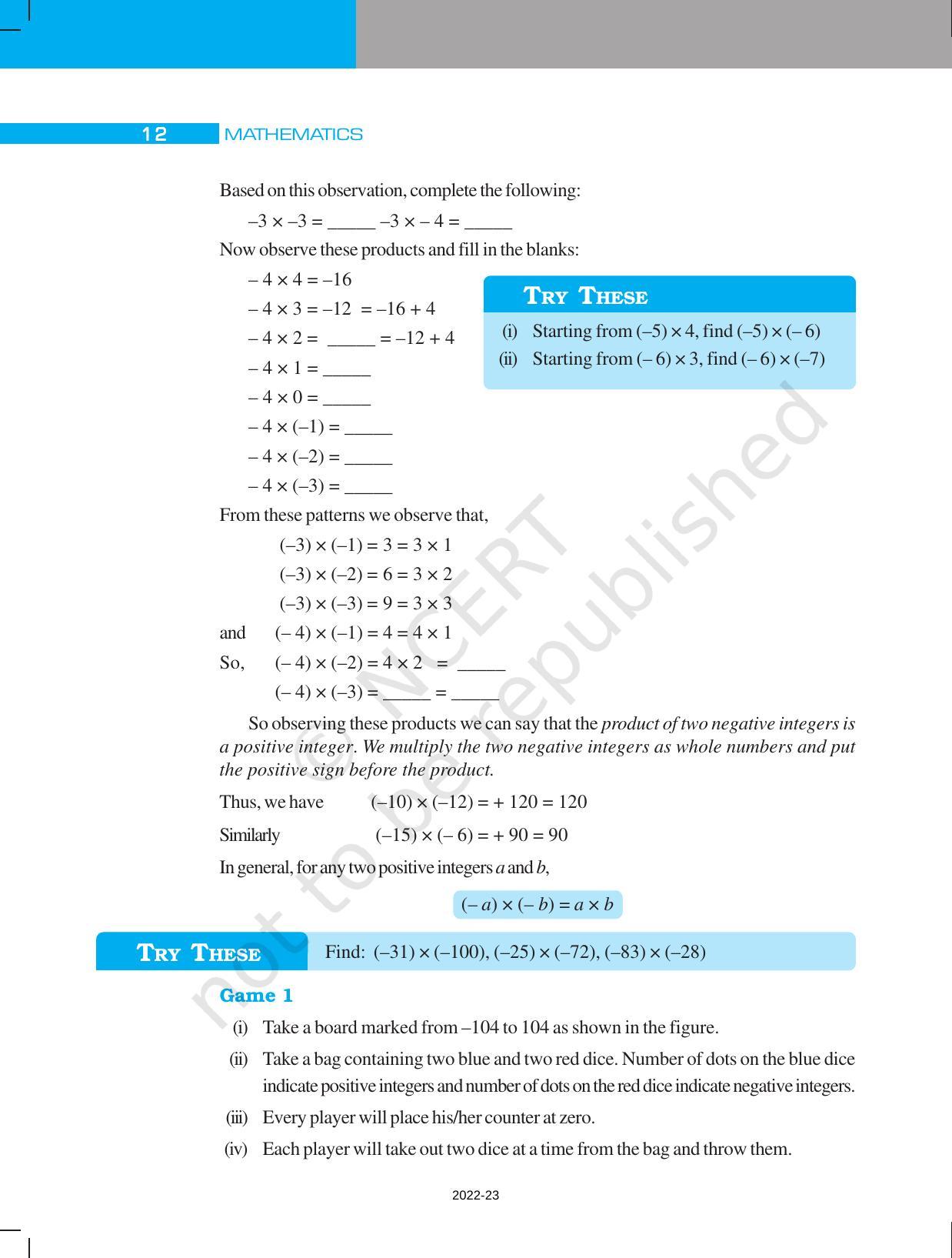 NCERT Book for Class 7 Maths: Chapter 1-Integers - Page 12
