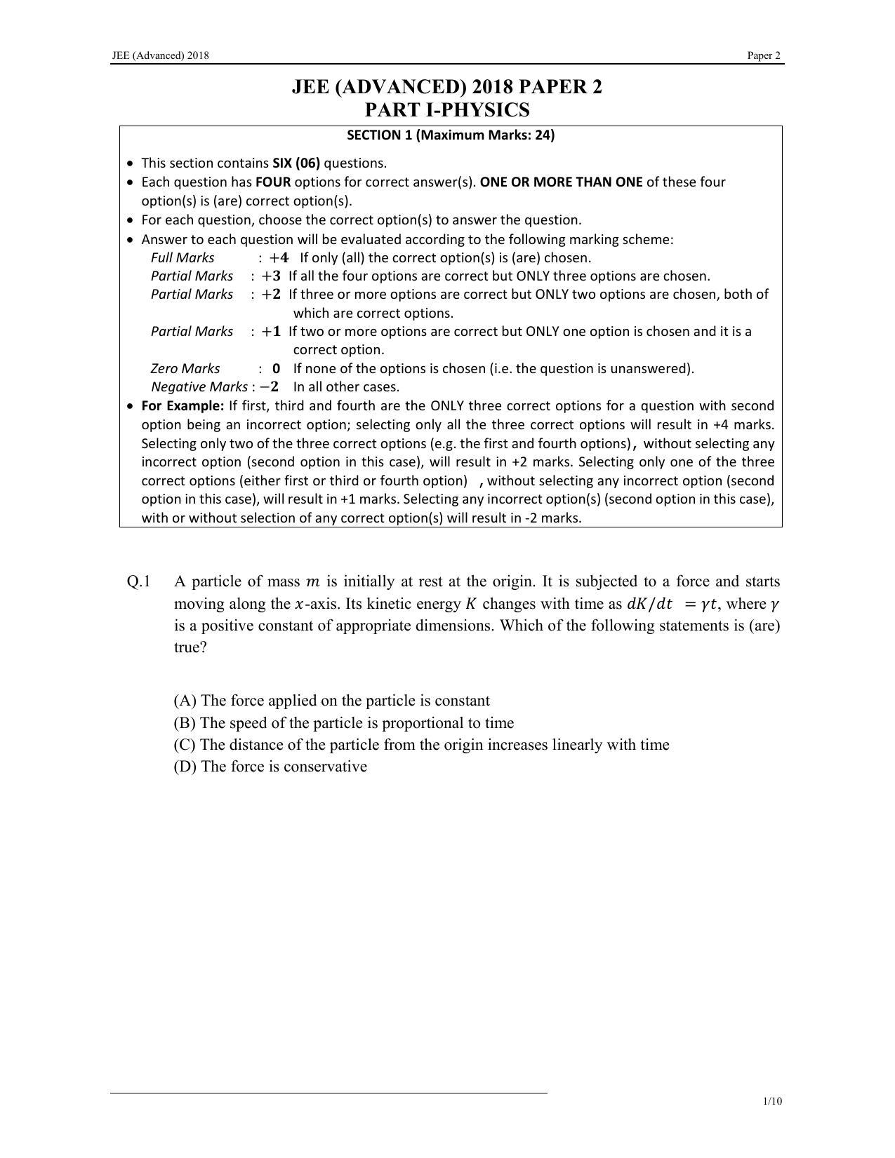 JEE (Advanced) 2018 Paper II Question Paper - Page 1