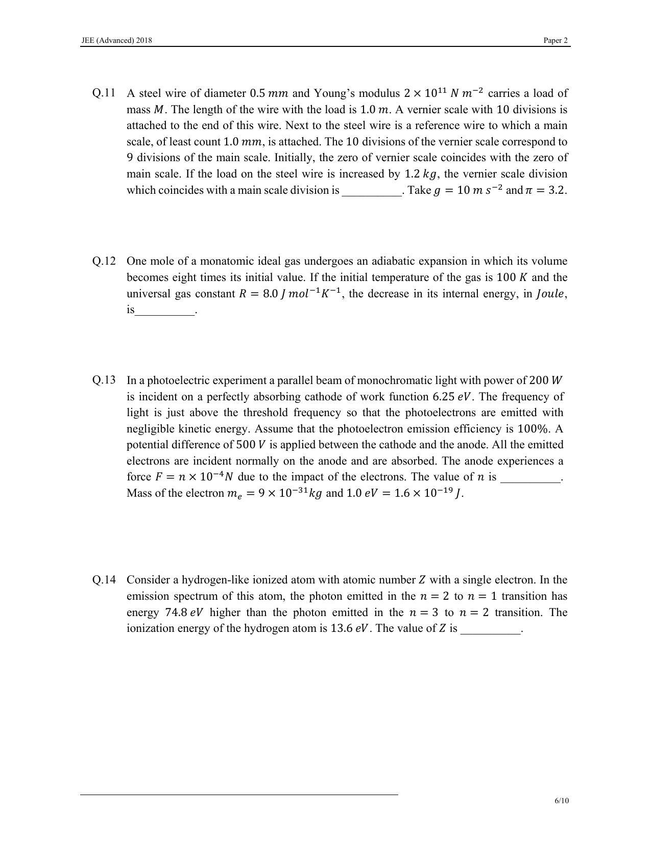 JEE (Advanced) 2018 Paper II Question Paper - Page 6