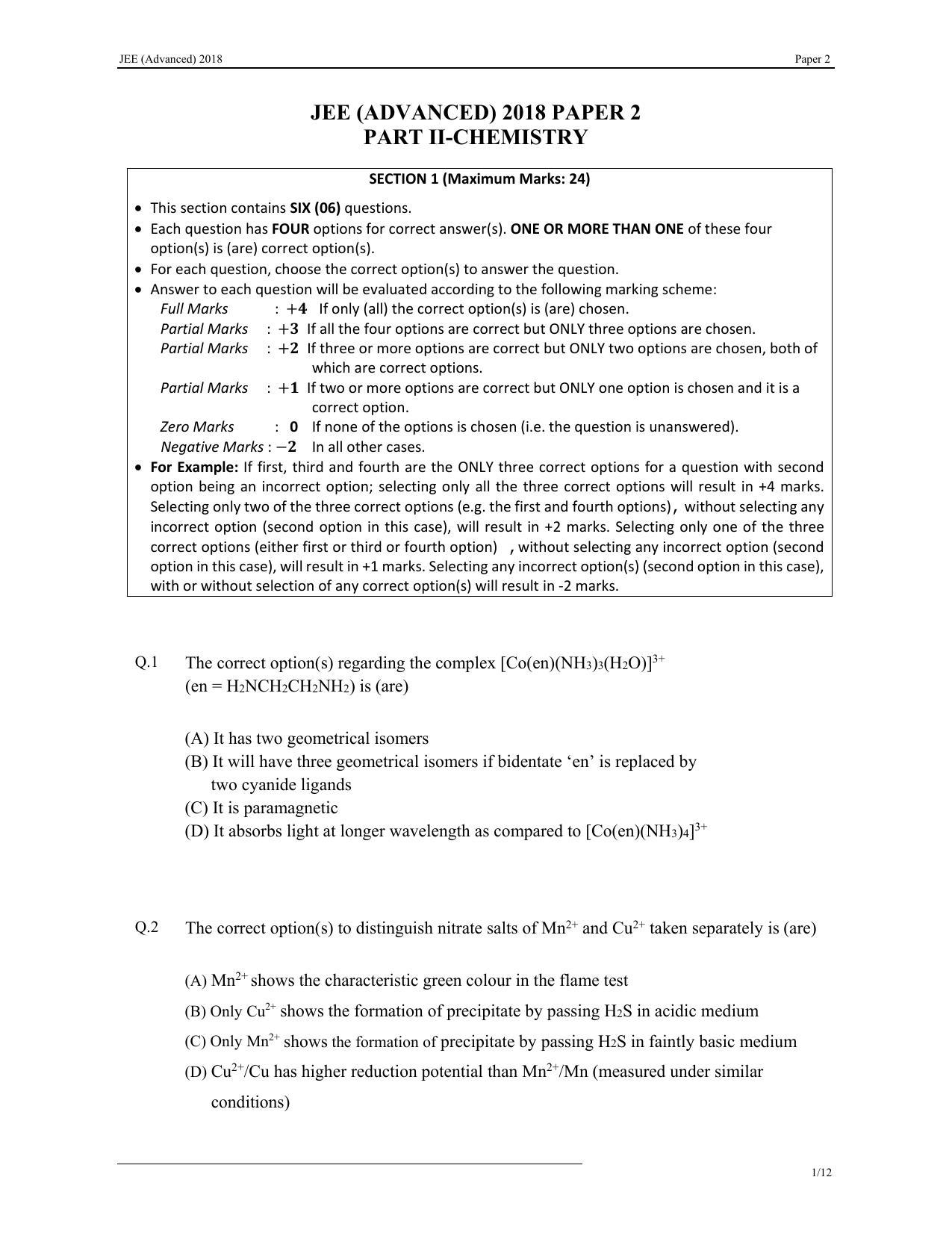JEE (Advanced) 2018 Paper II Question Paper - Page 11