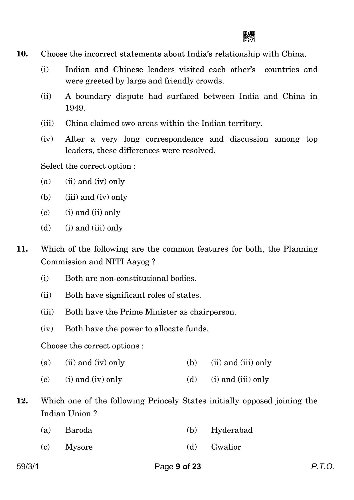 CBSE Class 12 59-3-1 Political Science 2023 Question Paper - Page 9