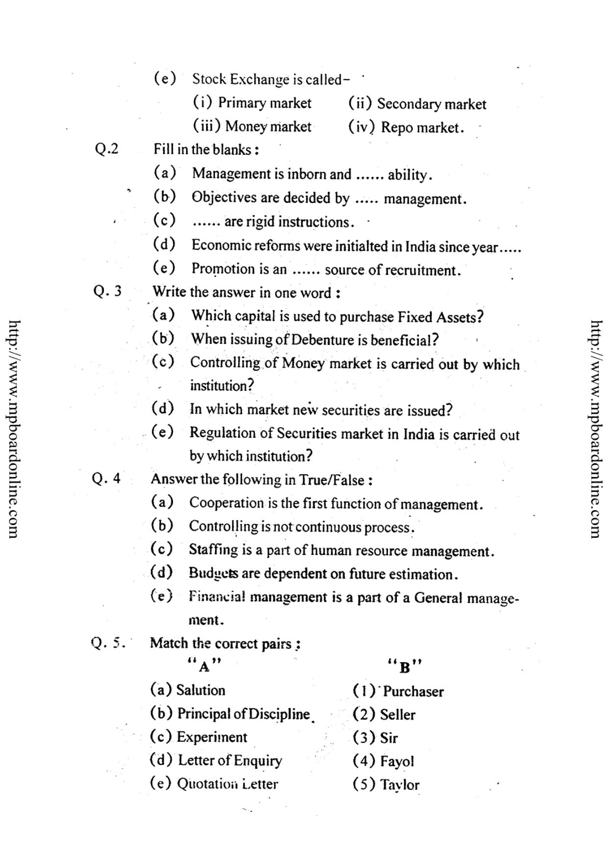 MP Board Class 12 Business Studies (English Medium) 2010 Question Paper - Page 2
