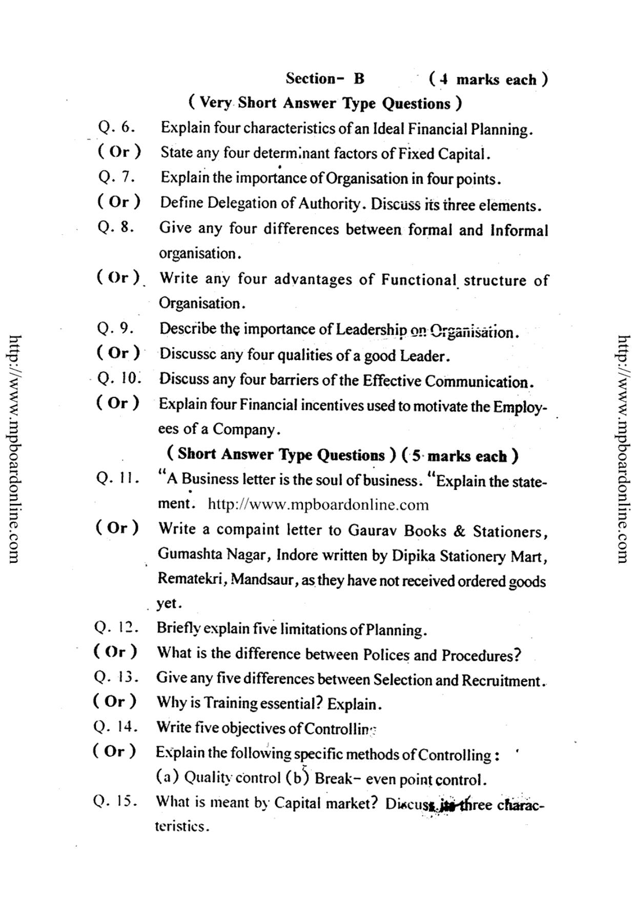 MP Board Class 12 Business Studies (English Medium) 2010 Question Paper - Page 3