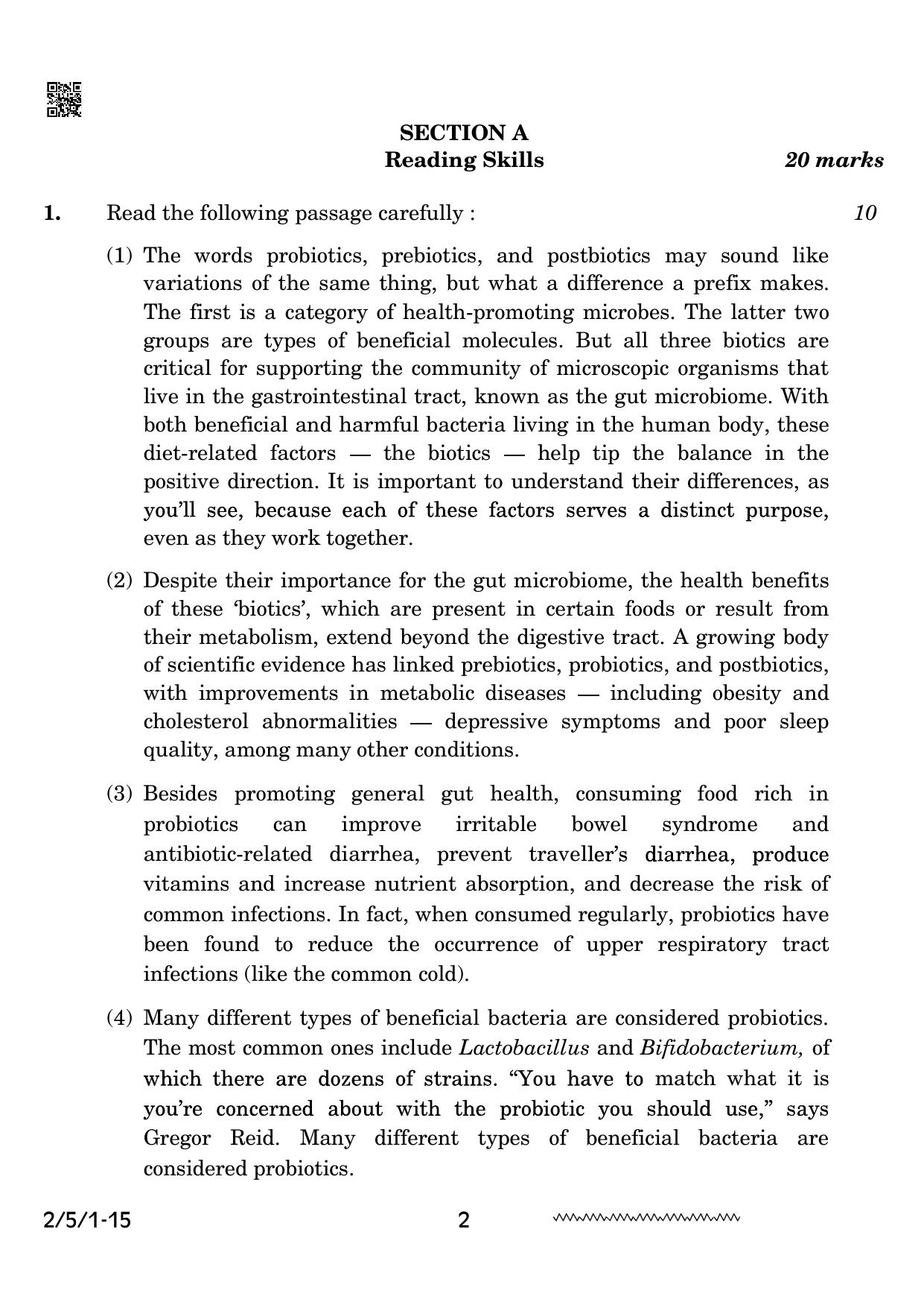 CBSE Class 10 2-5-1 English Literature 2024 Question Paper - Page 2