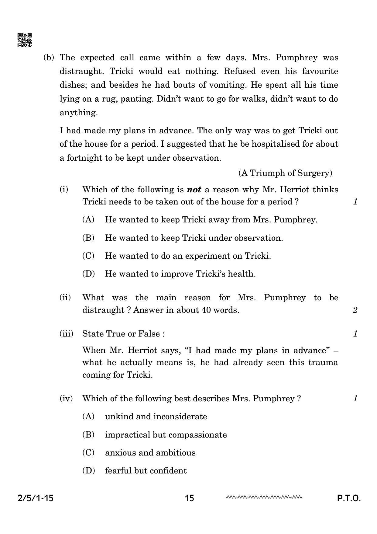 CBSE Class 10 2-5-1 English Literature 2024 Question Paper - Page 15
