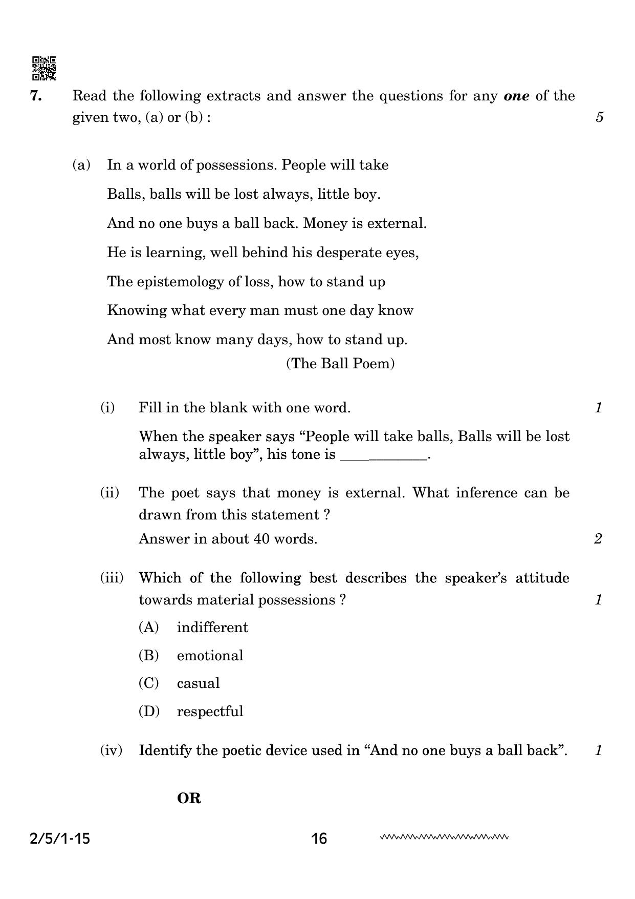 CBSE Class 10 2-5-1 English Literature 2024 Question Paper - Page 16