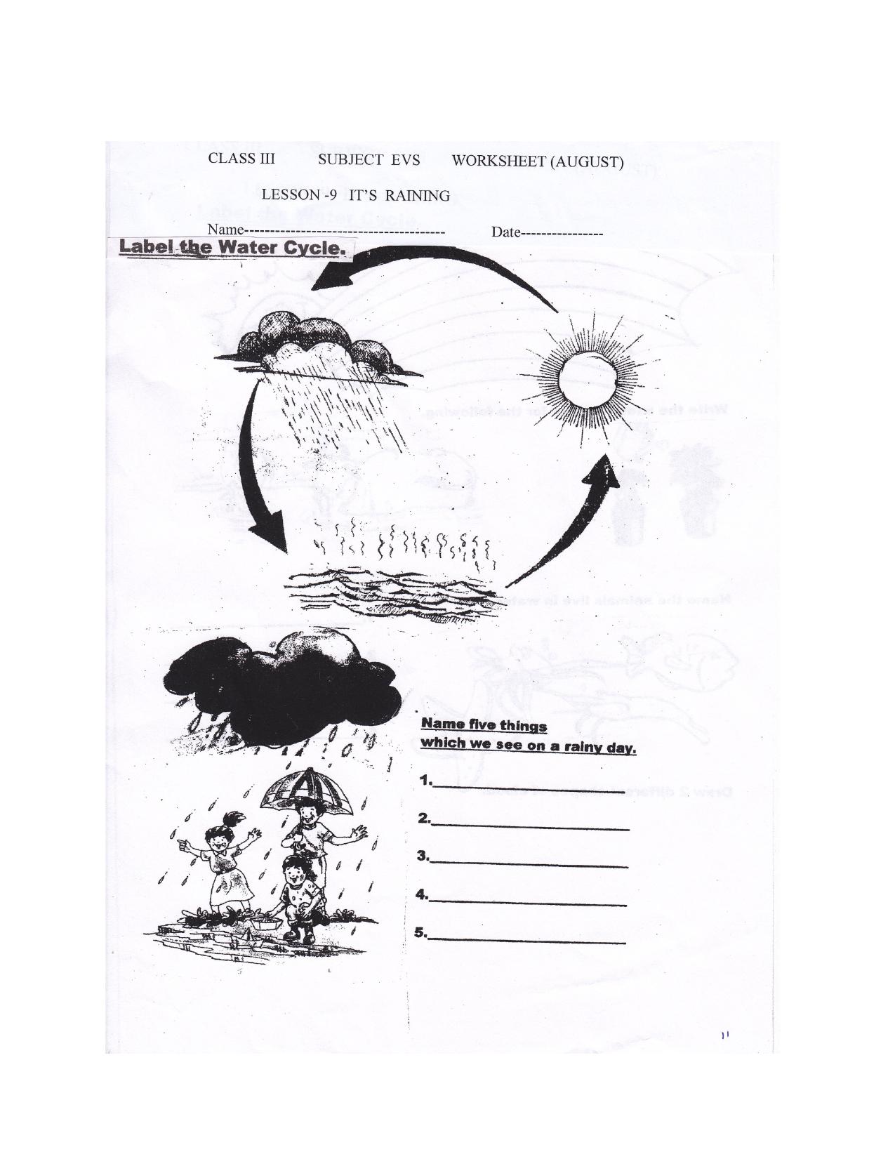 Worksheet for Class 3 EVS Assignment 24 Its Raining - Page 1