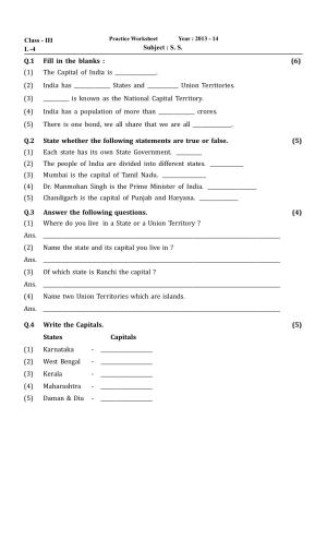 Worksheet for Class 3 Social Science Assignment 9