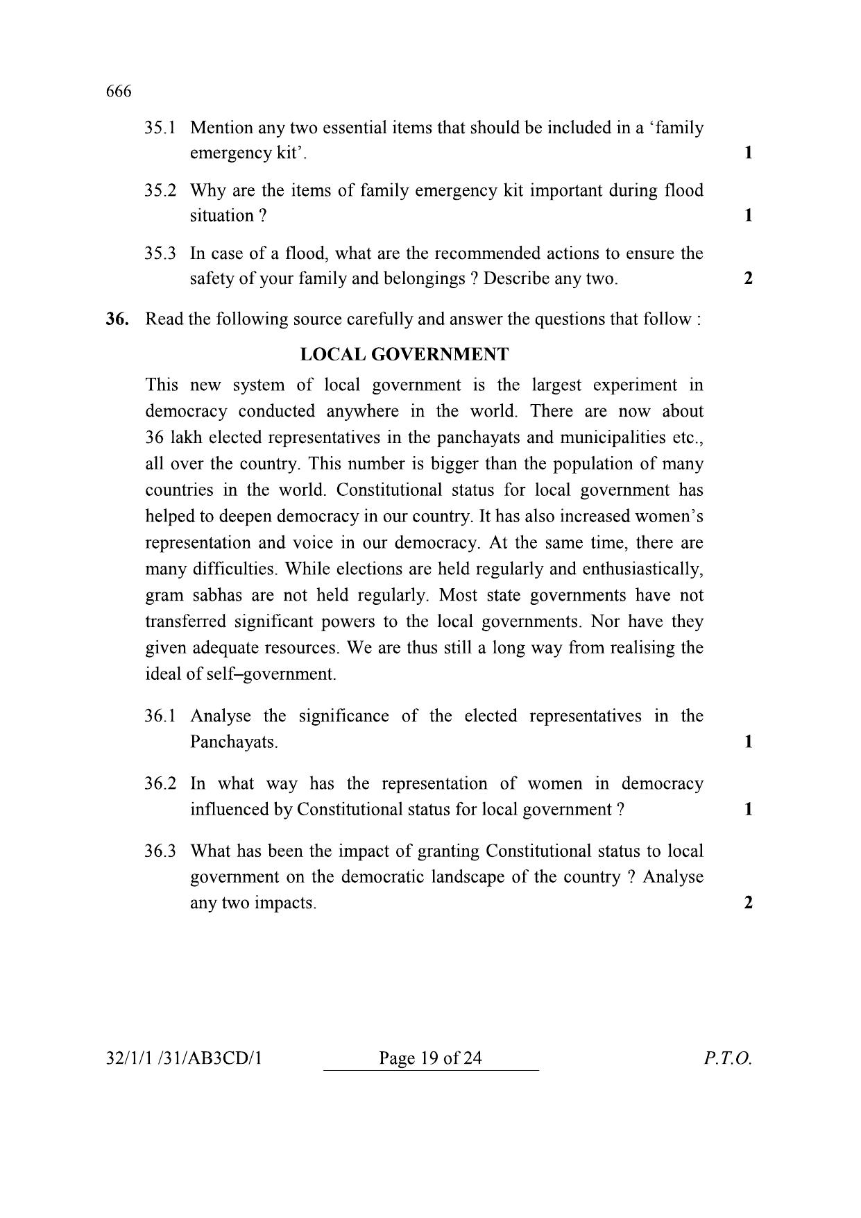 CBSE Class 10 32-1-1 Social Science 2024 Question Paper - Page 19