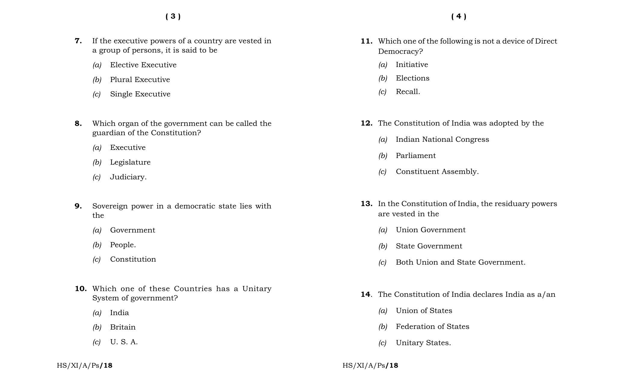 Meghalaya Board (MBOSE) Class 11 Political_Science 2018 Question Paper - Page 2