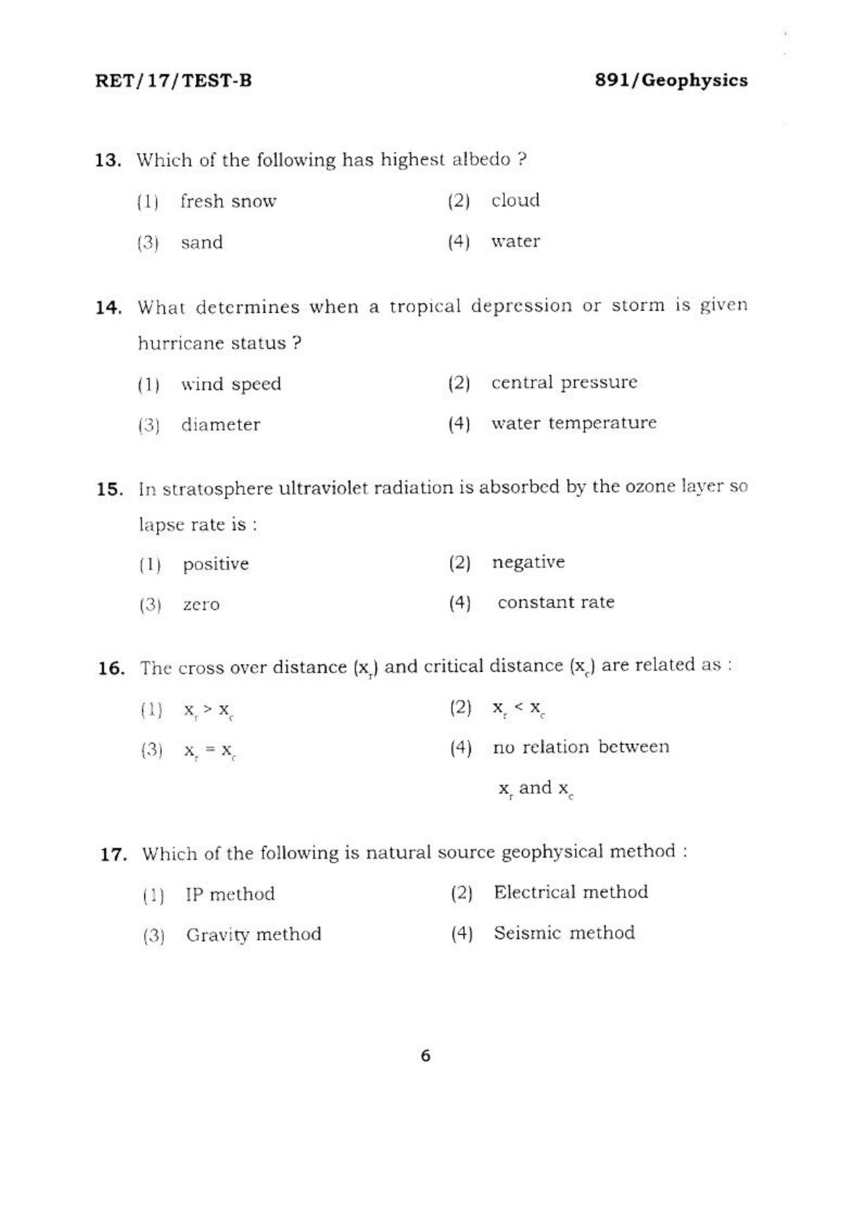 BHU RET GEOPHYSICS 2017 Question Paper - Page 7