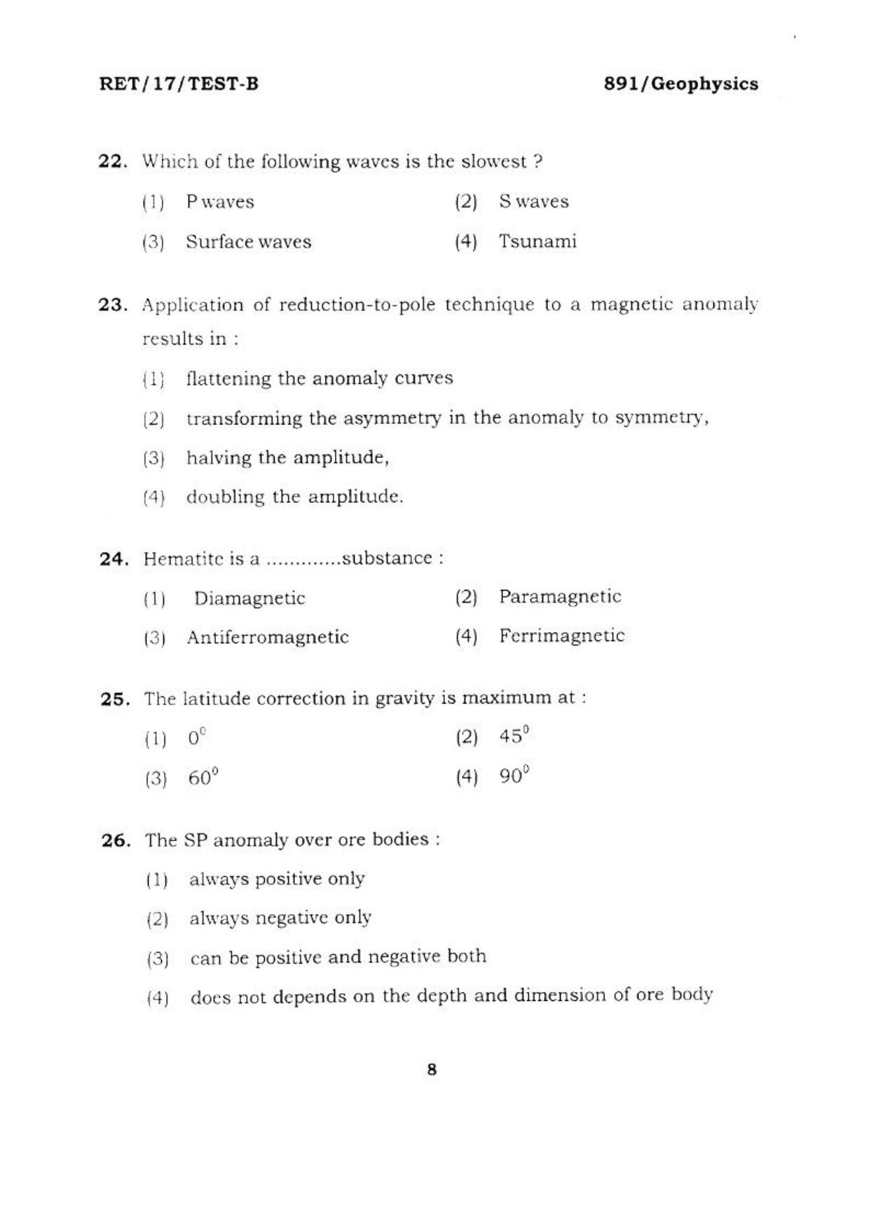 BHU RET GEOPHYSICS 2017 Question Paper - Page 9