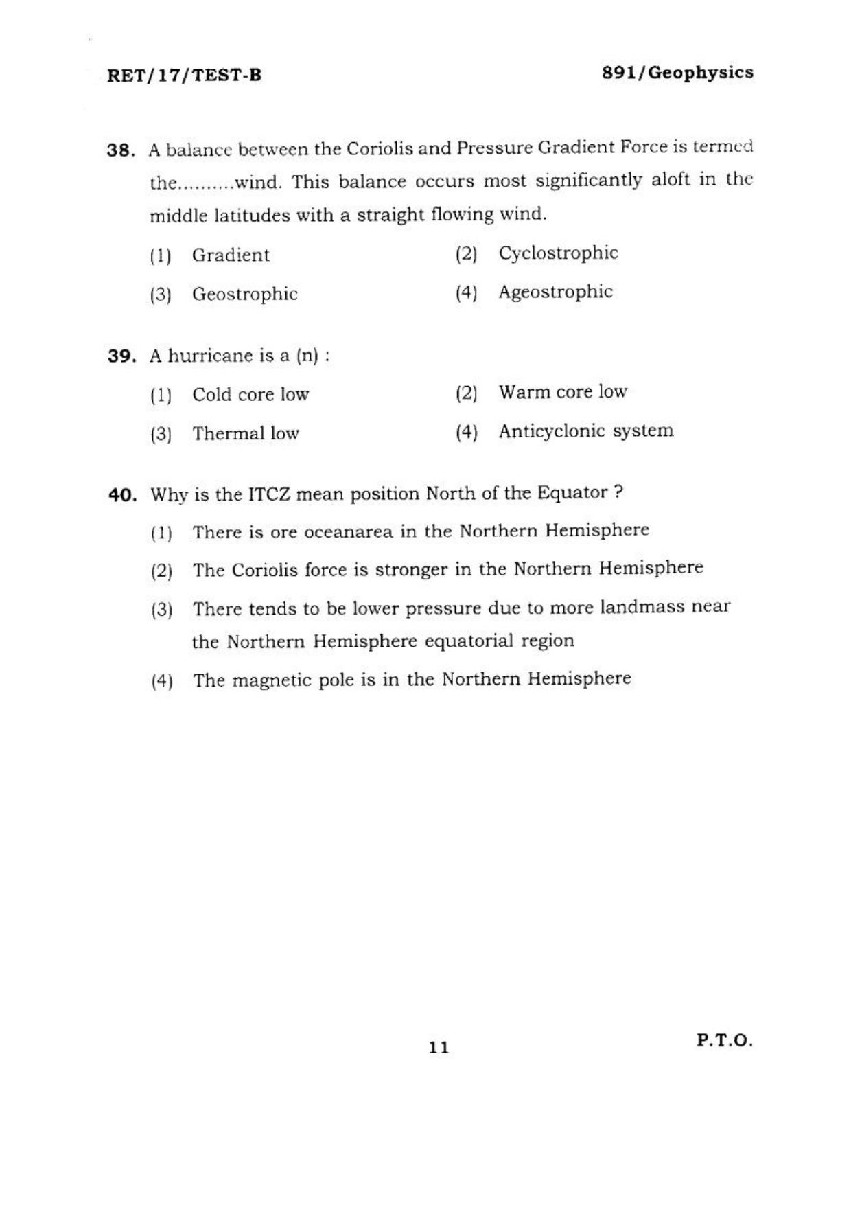 BHU RET GEOPHYSICS 2017 Question Paper - Page 12