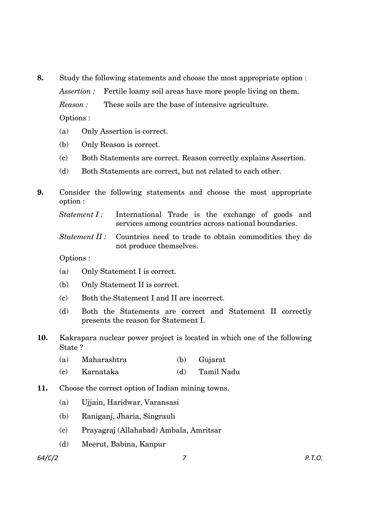 CBSE Class 12 64-2 Geography 2023 (Compartment) Question Paper - Page 7