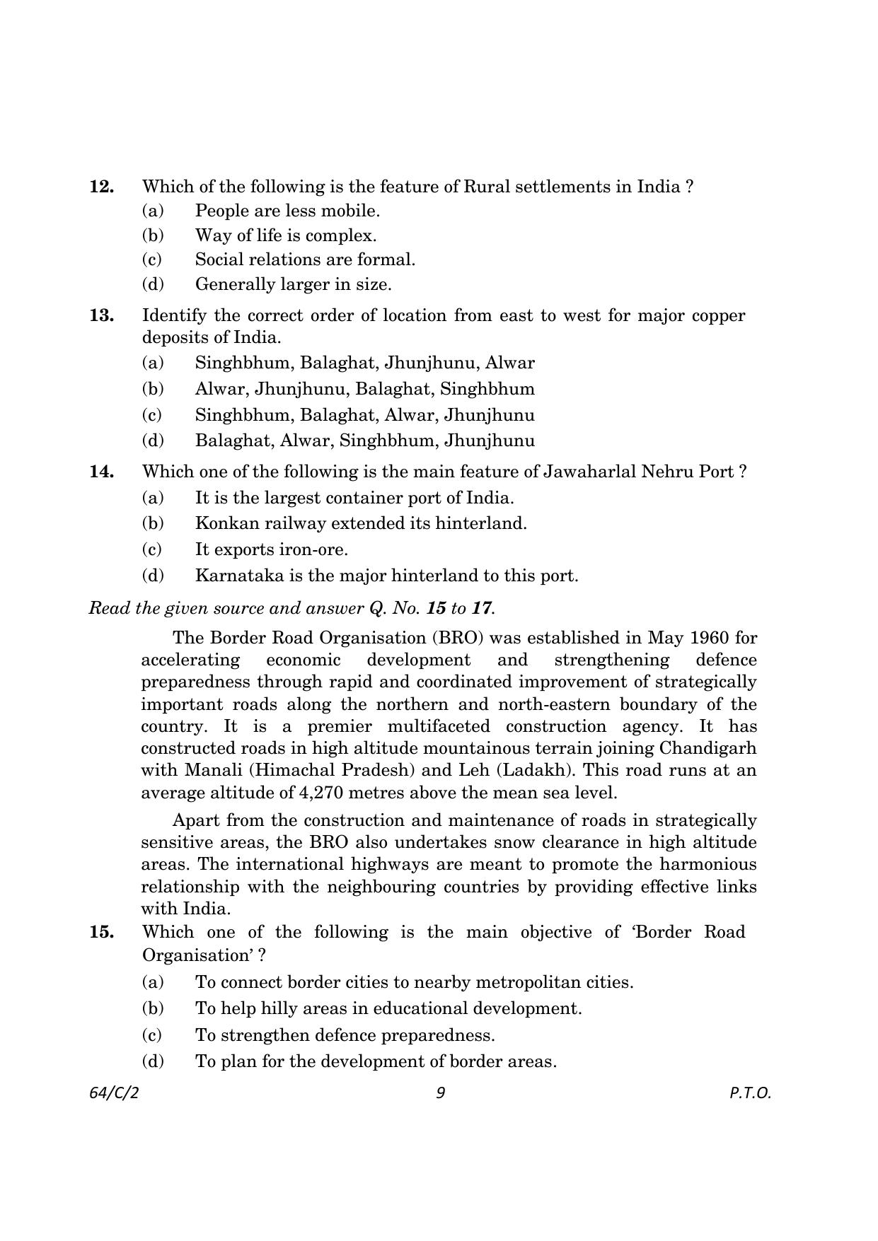 CBSE Class 12 64-2 Geography 2023 (Compartment) Question Paper - Page 9