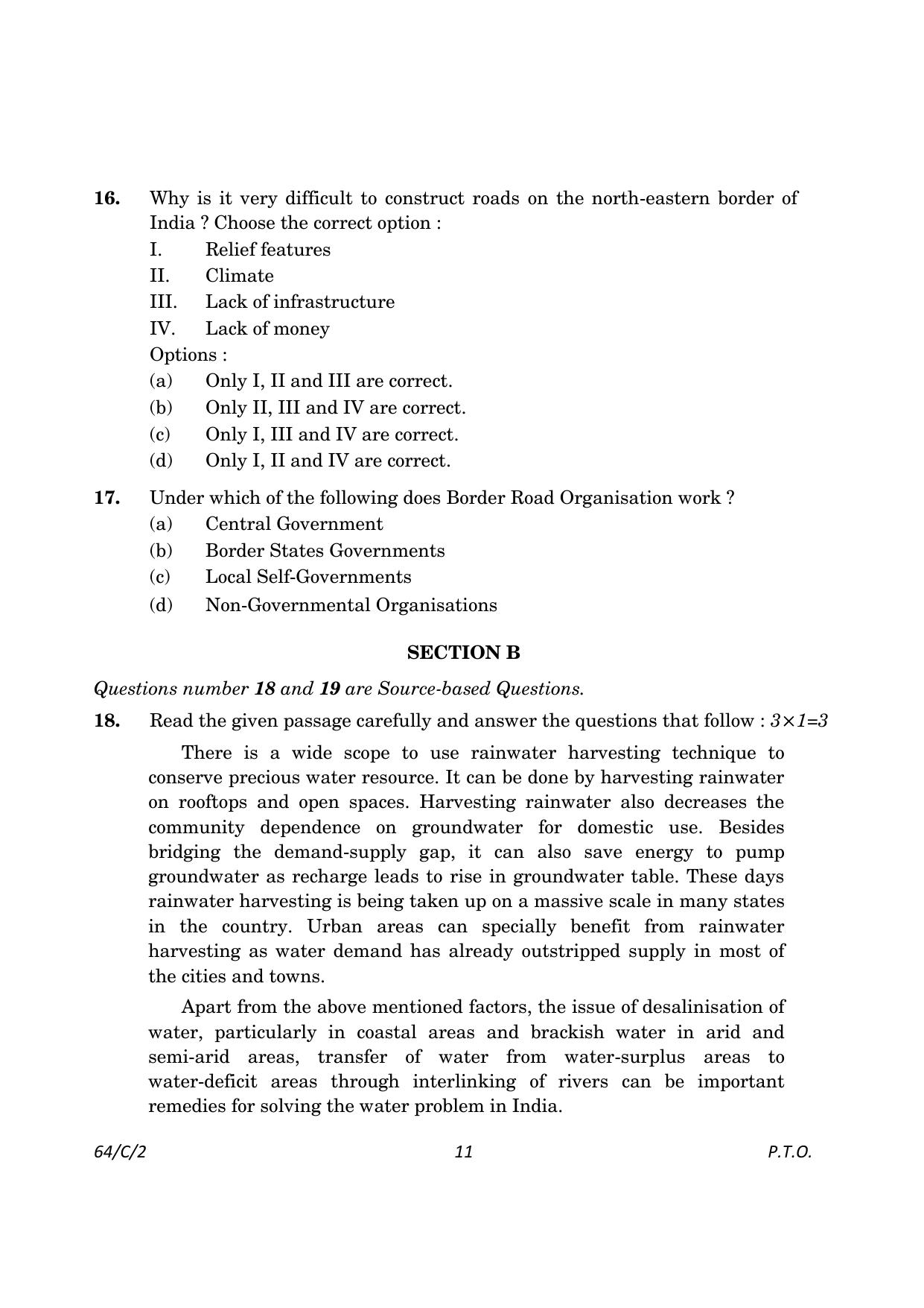 CBSE Class 12 64-2 Geography 2023 (Compartment) Question Paper - Page 11