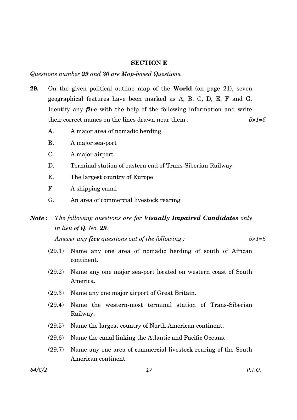 CBSE Class 12 64-2 Geography 2023 (Compartment) Question Paper - Page 17