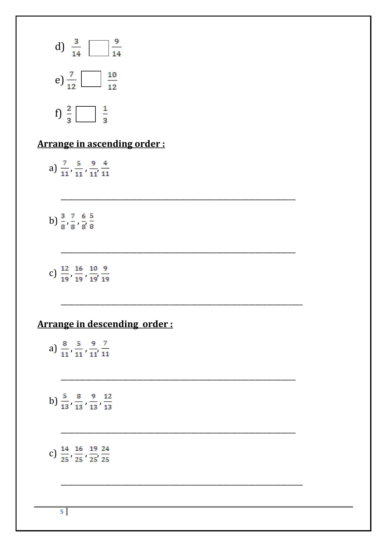 Worksheet for Class 3 Mathematics Fractions Assignment II - Page 5